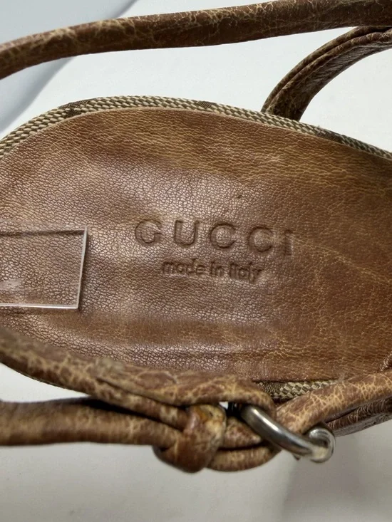 Gucci Bamboo GG Canvas Platform Sandals Heels Womens Size EU 38.5 - Picture 4 of 12